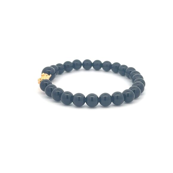 18K Gold Pixiu Piyao Bracelet Gemstones Onyx 6mm Elastic Bracelet Letter V - Picture 6 of 6